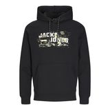 JACK & JONES Erkek kapüşonlu kazak logolu kapüşonlu kazak, Siyah, M
