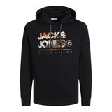 JACK & JONES Erkek kapüşonlu kazak logolu kapüşonlu kazak, Siyah, XL