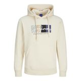 JACK & JONES Erkek kapüşonlu kazak logolu kapüşonlu kazak, Tereyağı krema., XL