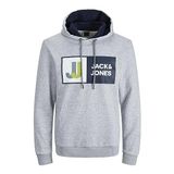 JACK & JONES Erkek kapüşonlu logolu sweatshirt, gri (light grey melange), XXL