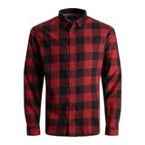 JACK & JONES Erkek kareli gömlek, dar kesim, kareli gömlek, Kırmızı (Brick Red)/Slim Fit), XS