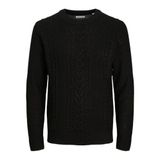 JACK & JONES Erkek örgü kazak tek renkli örgü kazak, Siyah, XL