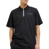 JACK & JONES Erkek Polo Tişört Baskılı Gömlek Yaka Polo Tişört, Siyah, XL