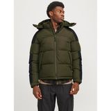 Jack & Jones Erkek Rüzgara Dayanikli Kapüsonlu Puffer Mont - Aero - XL - Forest
