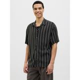 Jack & Jones Erkek Siyah Çizgi Desenli Kısa Kol Gömlek 12269088 - Black
