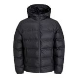 Jack Jones Erkek Siyah Kapüşonlu Rüzgar Geçirmez Şişme Mont 12239020S