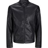 Jack & Jones Erkek Siyah Renk Bıker Deri Ceket 12261195 - M - Slim Fit