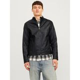 Jack & Jones Erkek Siyah Renk Bıker Deri Ceket 12261195 - Slim Fit - Black