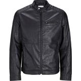Jack & Jones Erkek Siyah Renk Bıker Deri Ceket 12261196 - L - Slim Fit