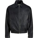 Jack & Jones Erkek Suni Deri Bomber Ceket - Leon - 001-Siyah