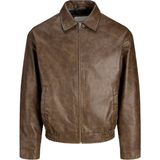 Jack & Jones Erkek Suni Deri Bomber Ceket - Leon - 2XL - 01-Kahverengi