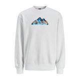 Jack & Jones Erkek Sweatshirt, Dağ Logosu Baskılı, Bisiklet Yaka, Beyaz, M Beden