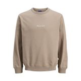 JACK & JONES Erkek Sweatshirt JORNORREBRO EMB Sweat Crew - Relaxed Fit, Mocha Beze, M