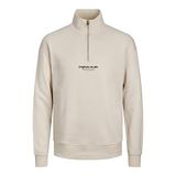 JACK & JONES Erkek Sweatshirt Yarım Fermuarlı Metin Sweatshirt Yarım Fermuarlı, Bej, M