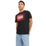 JACK & JONES Erkek tişört, logolu yuvarlak yaka tişört, Beyaz/Baskı: Play 5, L