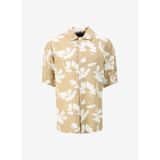 JACK & JONES Geniş Fit Açık Kahve Kısa Kollu Keten Gömlek, XL, JORFARO LINEN AOP OVERSIZED SHIRT S, Açık Kahve, Erkek