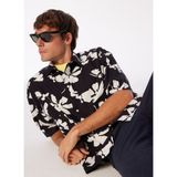Jack & Jones Geniş Fit Siyah Erkek Gömlek Jorfaro Lınen Aop Oversızed Shırt S - XL