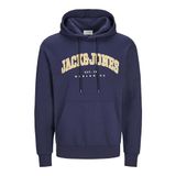 JACK & JONES JJECALEB VARSITY SWEAT HOOD NOOS Erkek Sweatshirt, Navy Blazer, M