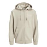 JACK & JONES JJECORP LOGO SWEAT ZIP HOOD NOOS Erkek Sweatshirt Moonbeam Detail:Small Print/Moonbeam XL