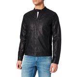 JACK & JONES JJEWARNER JACKET NOOS Erkek Suni deri ceket, Siyah, L
