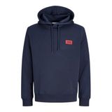 Jack & Jones JJRUSH SWEAT HOOD Kapüşonlu Sweatshirt, L, 12298428, Navy Blazer, erkek