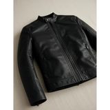 Jack & Jones Jjwarner Erkek PU Deri Mont Siyah Uzun Kol Orta Kalınlık Düz Desenli - 2XL