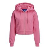 JACK & JONES Jjxx Jxabbie Ls Reg Every Brush Zip Hood Noos sweat ceket, Carmine Rose/Baskı: Macenta Jjxx Logo, XL
