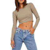 Jack & Jones Jjxx Jxfeline Str LS Rib Tee JRS Noos Incense Kadın T-shirt