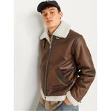 Jack & Jones Jorcole Aviator Jacket Erkek Uzun Kollu Kürklü Deri Ceket Casual Kullanım İçin Polyester - XL - Kahverengi - Açık Kahverengi