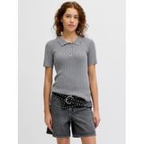 JACK & JONES JXHADLEY TIGHT SS POLO KNIT NOOS Kadın Triko/Kazak Medium Grey Melange XS