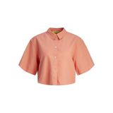 JACK & JONES Jxlulu Kısa Kollu Keten Karışımlı Crop Gömlek, M, 12231335, Cement, Erkek