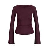 JACK & JONES JXMINNA File Uzun Kollu Tişört, XS, 12280223, Cabernet, Kadın