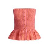 JACK & JONES JXPETRA SEERSUCKER SMOCK TUBE TOP WVN Kadın Tişört Persimmon Orange Checks:Morning Glory L