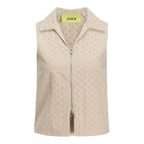 JACK & JONES JXSELMA BRODERIE ANGLAISE ZIP TOP WVN Kadın Tişört Fog S