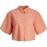 Jack & Jones Kadın Crop Keten Gömlek - Lulu - Mercan - XL
