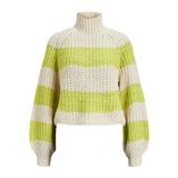 JACK & JONES Kadın JJXX JXKELVY CHUNKY STRIPE HIGH NECK KNIT SN Triko, Bone White Stripes:Limeade, M