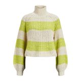 JACK & JONES Kadın JJXX JXKELVY CHUNKY STRIPE HIGH NECK KNIT SN Triko, Bone White Stripes:Limeade, XS