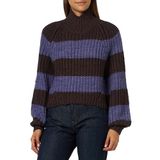 JACK & JONES Kadın JJXX JXKELVY CHUNKY STRIPE HIGH NECK KNIT SN Triko, Twilight Purple Stripes:Seal Brown, L