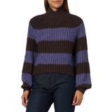 JACK & JONES Kadın JJXX JXKELVY CHUNKY STRIPE HIGH NECK KNIT SN Triko, Twilight Purple Stripes:Seal Brown, M