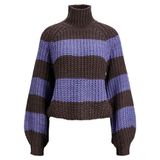 JACK & JONES Kadın JJXX JXKELVY CHUNKY STRIPE HIGH NECK KNIT SN Triko, Twilight Purple Stripes:Seal Brown, XL