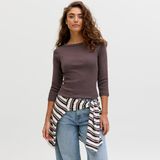 Jack & Jones Kadin Kayik Yaka Strech Fit Tisort - Fifi - 0 - Kahverengi