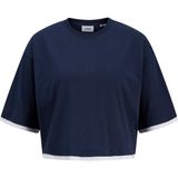 Jack & Jones Kadin Loose Fit Bisiklet Yaka Crop Tisört - Andrea - 003 - Lacivert