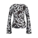 JACK & JONES Kahverengi File Uzun Kollu Tişört, L, 12280223, Black Coffee AOP:COW, Kadın