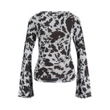 JACK & JONES Kahverengi File Uzun Kollu Tişört, S, 12280223, Black Coffee AOP:COW, Kadın