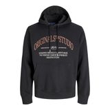 JACK & JONES Kapüşonlu Baskılı Sweatshirt, L, 12265823, Siyah, erkek