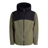 Jack & Jones Kapüşonlu Erkek Mont, Haki-Siyah Renk Blok, S Beden