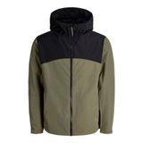 Jack & Jones Kapüşonlu Erkek Mont, Haki-Siyah Renk Blok, XL Beden