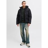JACK & JONES Kapüşonlu Puffer Mont Erkek, 2XL, Kapüşonlu Puffer Mont, Siyah, mens