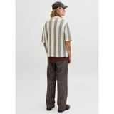 Jack & Jones Krem Erkek Loose Fit Çizgili Kazak 12272863 Jortyler Knıt Ss Polo Sn