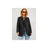 Jack & Jones Kruvaze Yaka Siyah Kadın Suni Deri Blazer Ceket, XL Beden